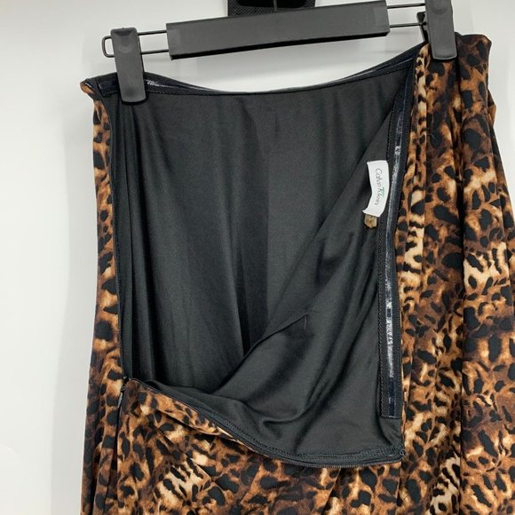 Calvin Klein Dress One Shoulder Leopard Print Mini Brown Black - Picture 13 of 15